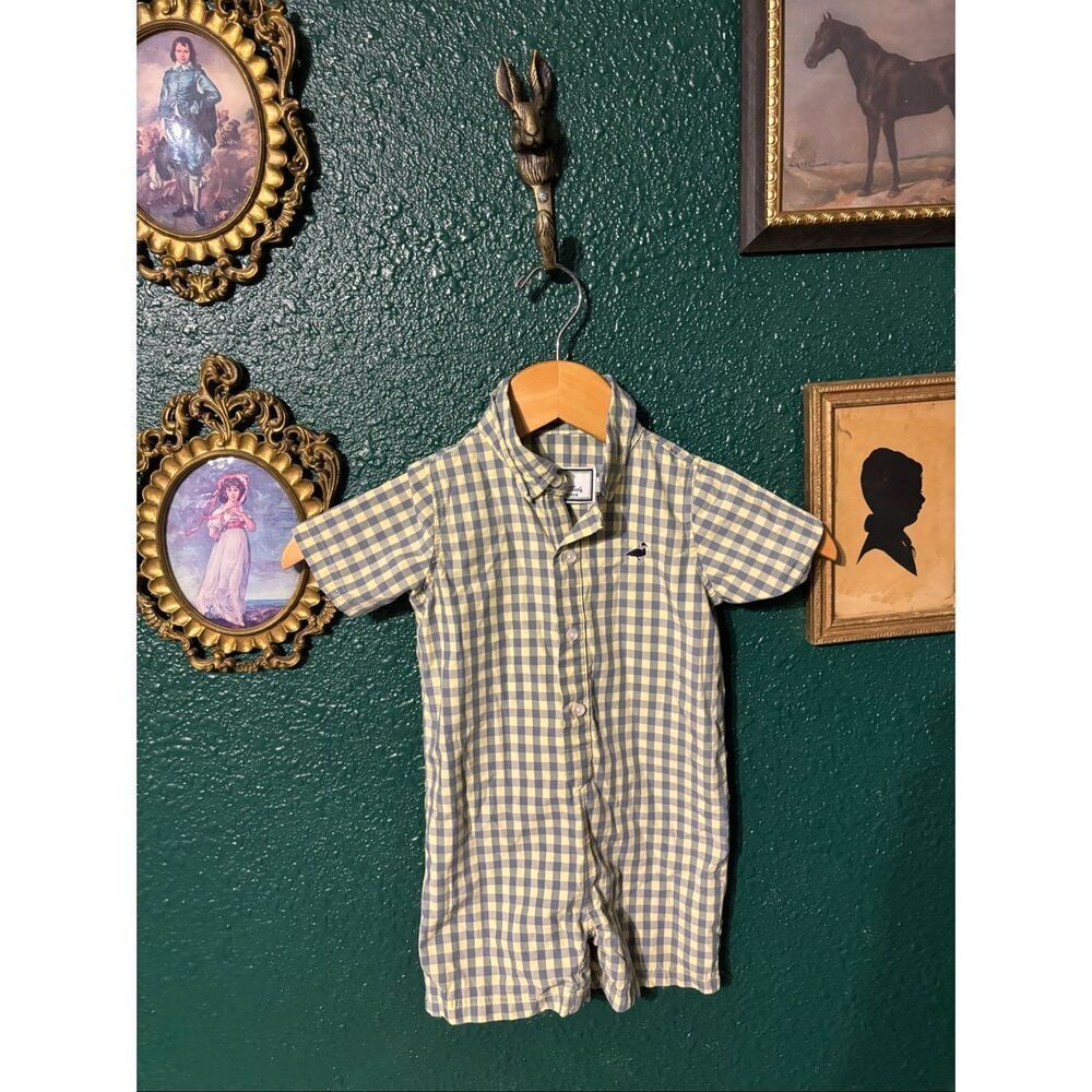 Properly Tied Yellow Blue Checkered One Piece Sz 12 Month